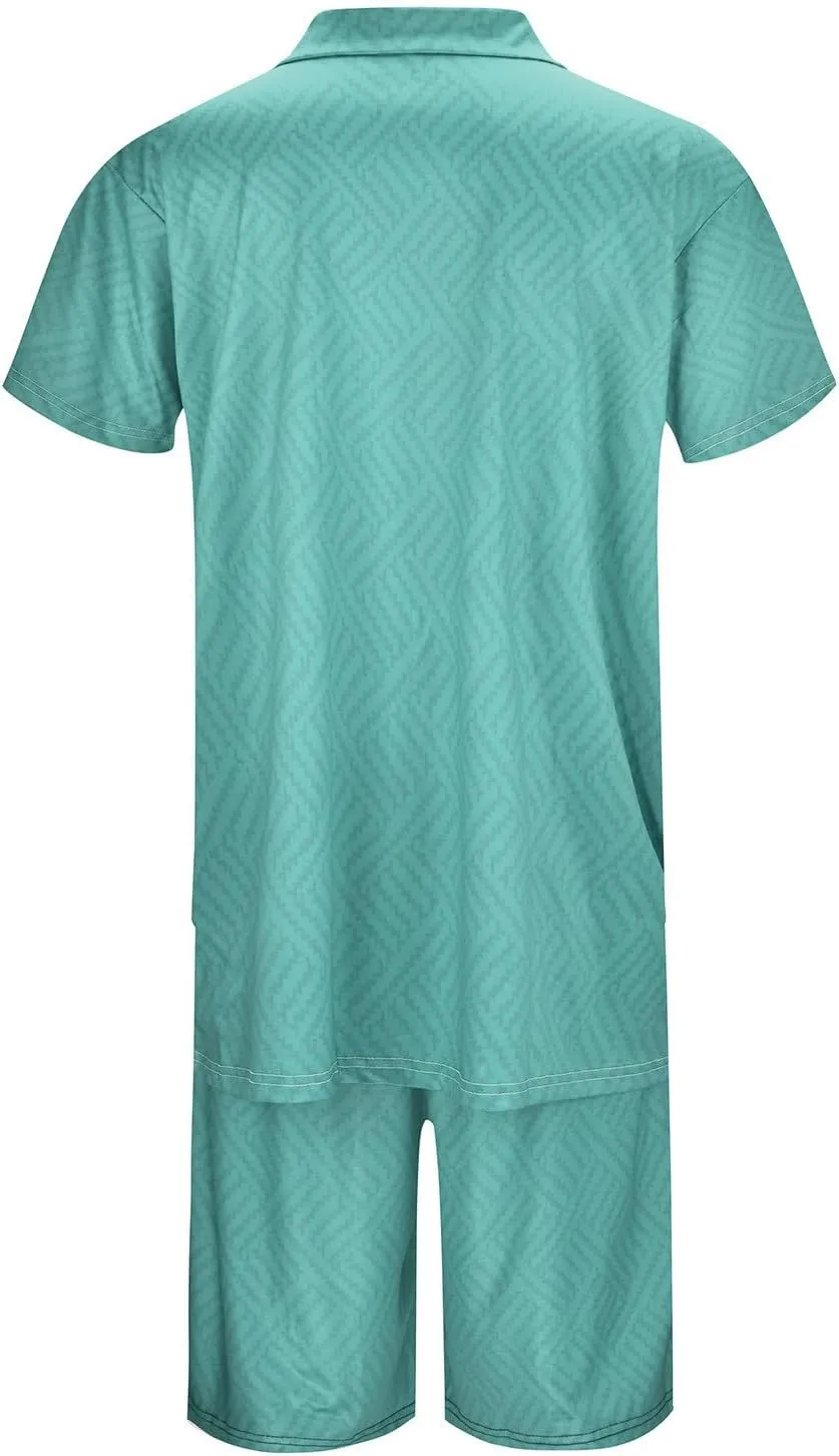 Mens 2 Piece Outfits Summer Short Sleeve Tracksuits Casual Polo Shirts and Shorts Sets Beach Vacation Outfits Sweatsuit