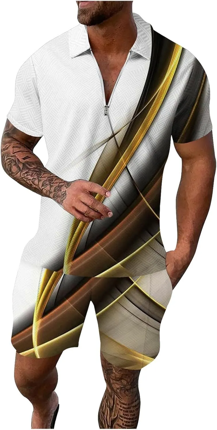 Mens 2 Piece Sets Outfits Summer Short Sleeve Shirt and Shorts Tracksuits Set Hawaiian Beach Wear Vacation Outfit Nursing Tank Tops