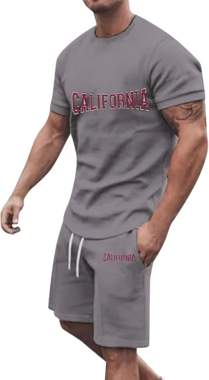 Men's 2 Pieces Short Sets Tropical Print T Shirts Short Sleeve Casual Beach Shorts Summer Yoga Outfits Tracksuits Sherpa Lined