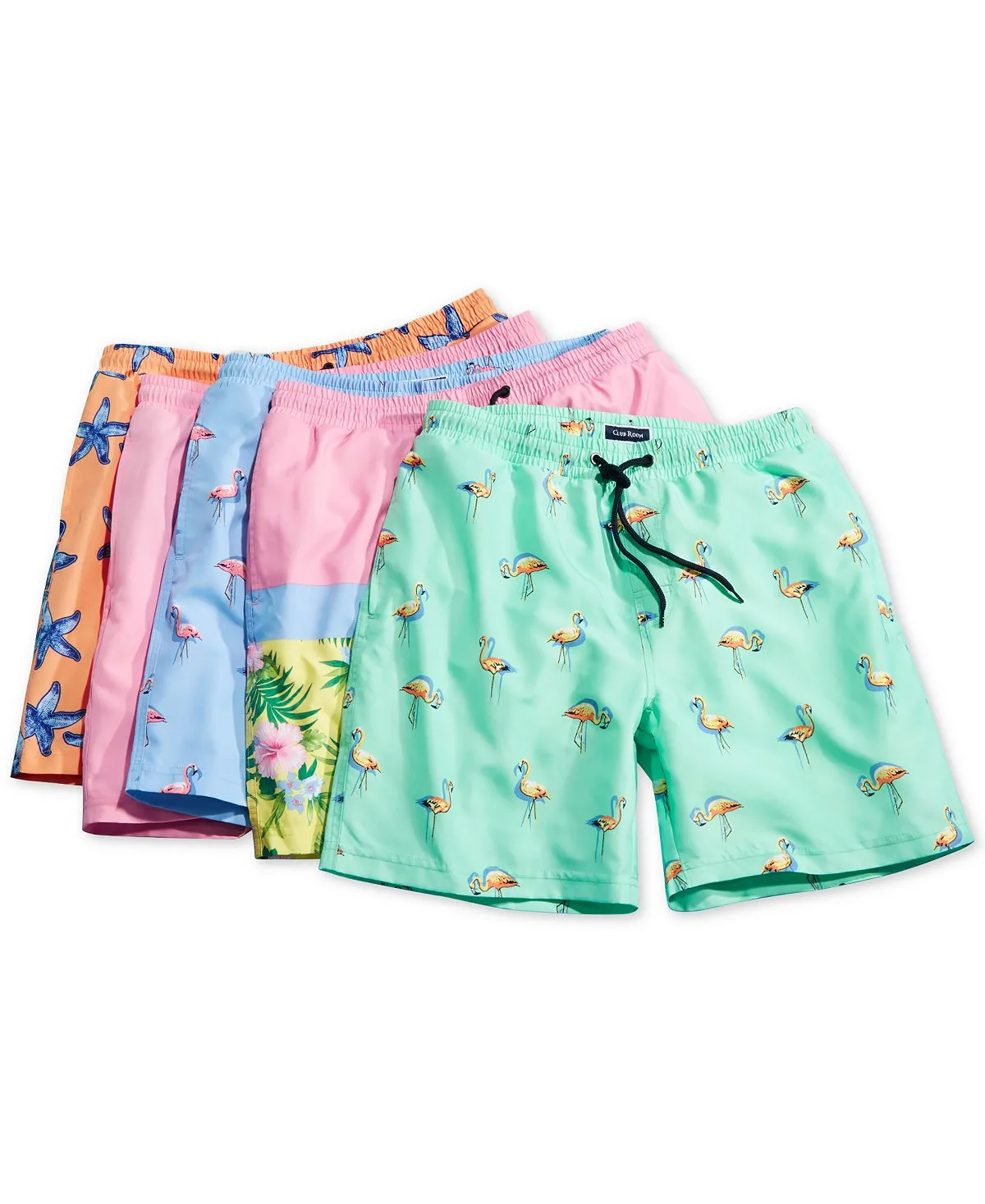 Men's 7" Flamingo Print Quick-Dry Performance Swim Trunks Made for Macy's Club Room multi