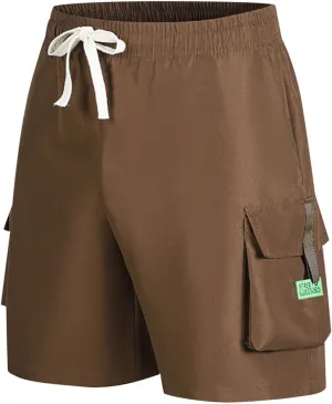 Men's Athletic Cargo Shorts Quick Dry with Pockets Gym Running Workout Elastic Activewear Outdoor Hiking Trunks