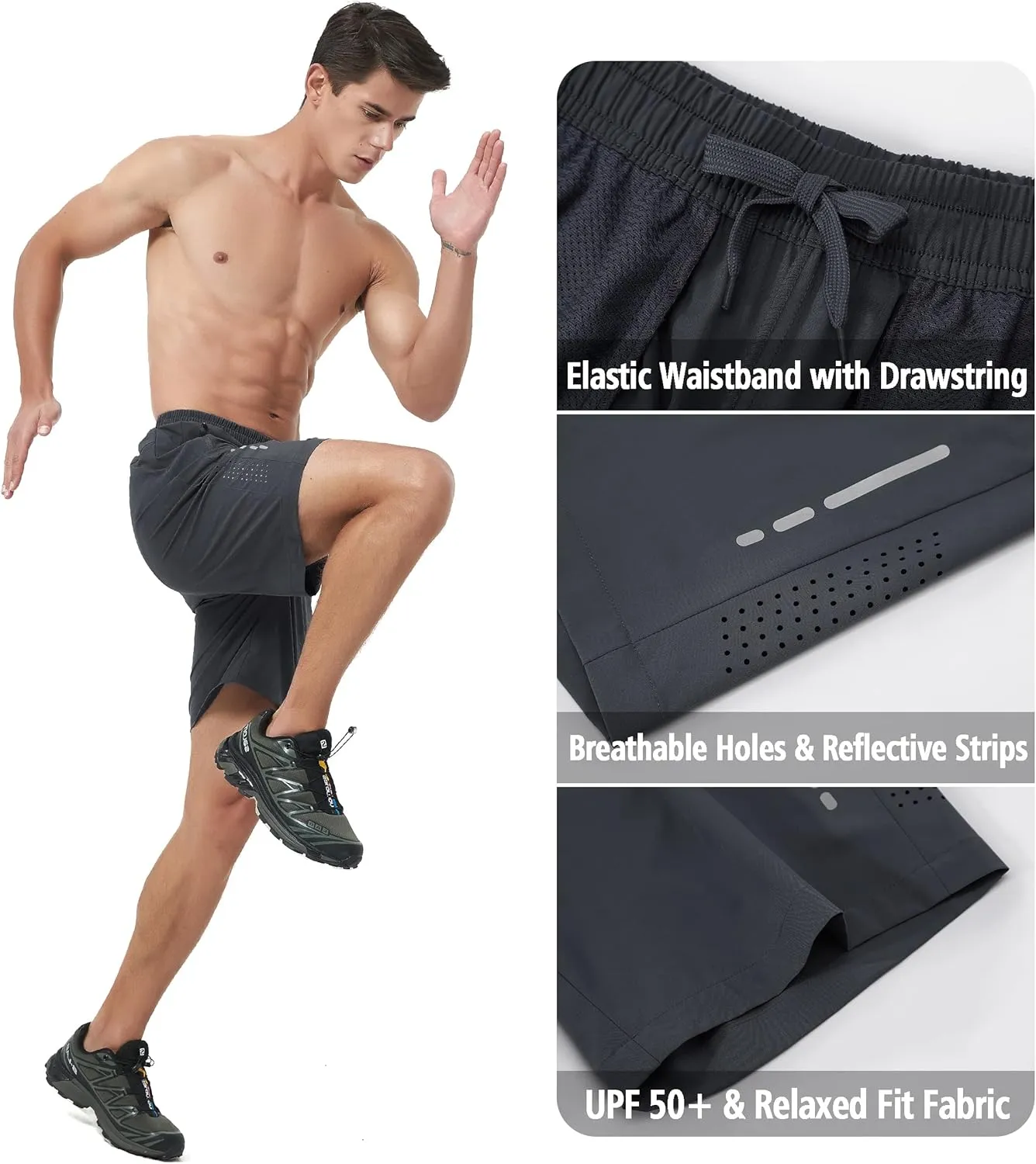 Men's Athletic Running Shorts Quick Dry Workout Gym Shorts 7" Lightweight Sports Active Training Tennis Hiking Shorts