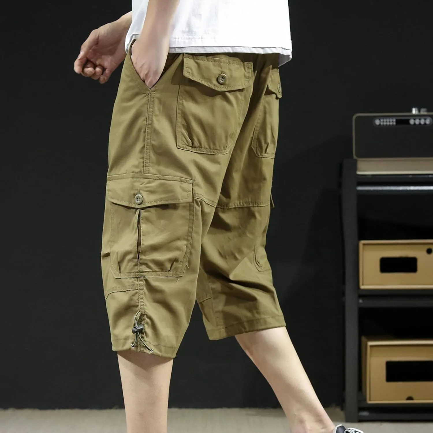 Men's Athletic Shorts Casual Cotton Stretch Drawstring Summer Beach Chino Golf Shorts with Pockets