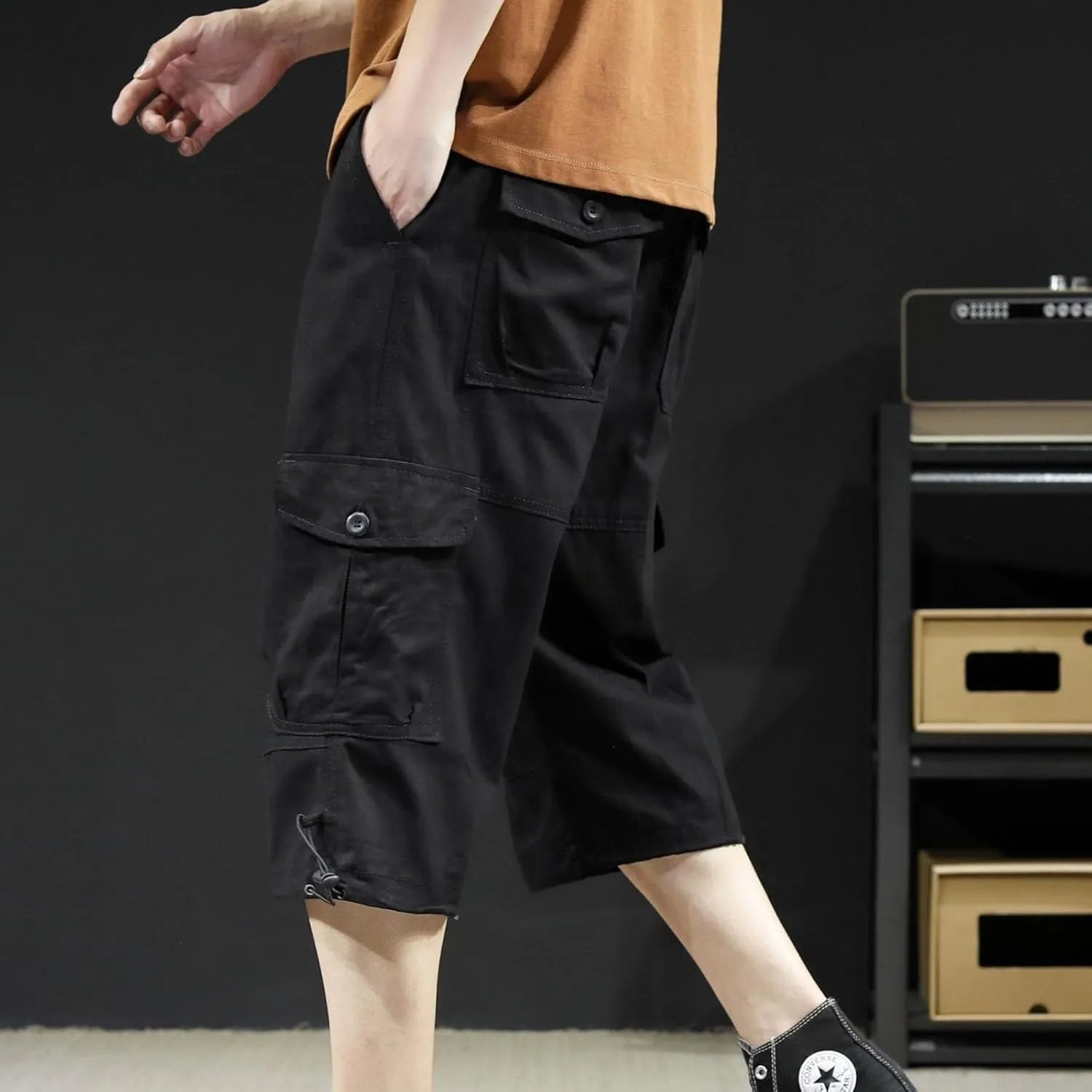 Men's Athletic Shorts Casual Cotton Stretch Drawstring Summer Beach Chino Golf Shorts with Pockets