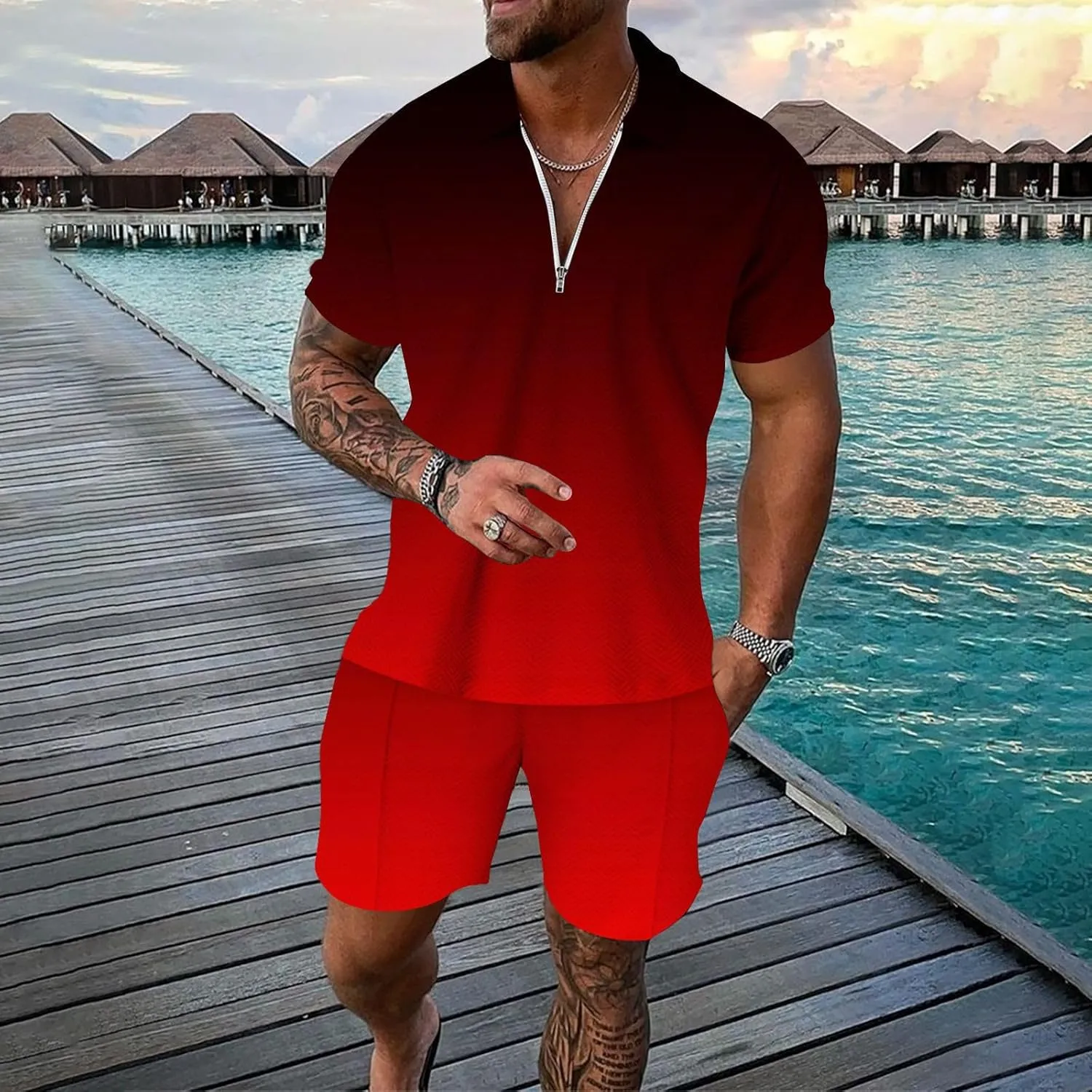 Mens Beach Outfits Sets Lightweight Regular-Fit Short Sleeve Graphic T Shirts Printed Shorts Breathable Tracksuit