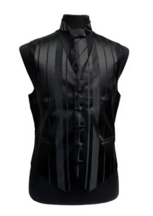 Men's Black Striped Vest with Neck Tie and Bow Tie