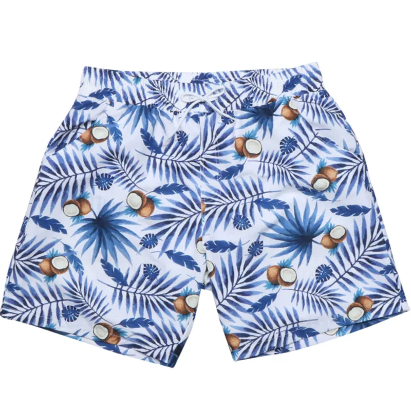 Men's Blue leaf and Coconut Print Swim Trunks
