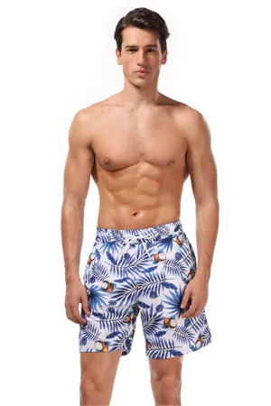 Men's Blue leaf and Coconut Print Swim Trunks