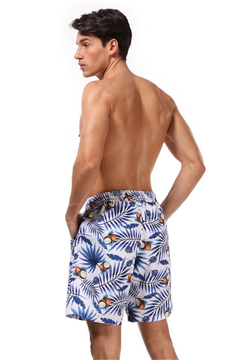 Men's Blue leaf and Coconut Print Swim Trunks