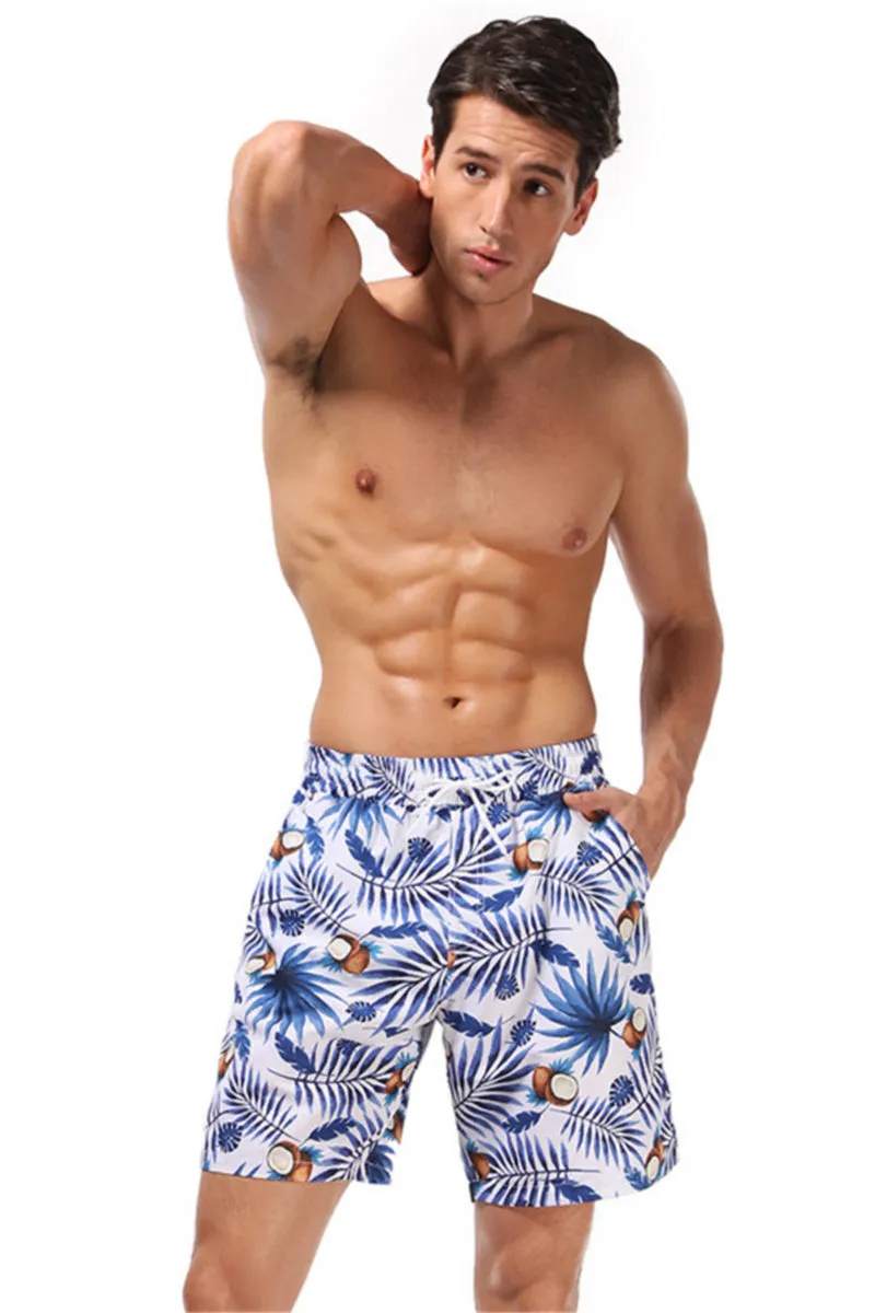 Men's Blue leaf and Coconut Print Swim Trunks