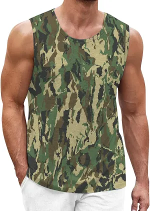 Men's Camo Print Tank Tops Big and Tall Camouflage Wild Sleeveless Vests Drying Athletic Sports Workout Muscle Shirts