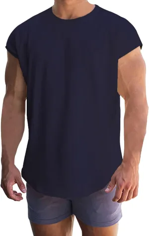 Mens Cap Sleeve Athletic T-Shirts Workout Fitness Gym Bodybuilding Crewneck Sleeveless Muscle Tees Excercise Sports Tank Tops
