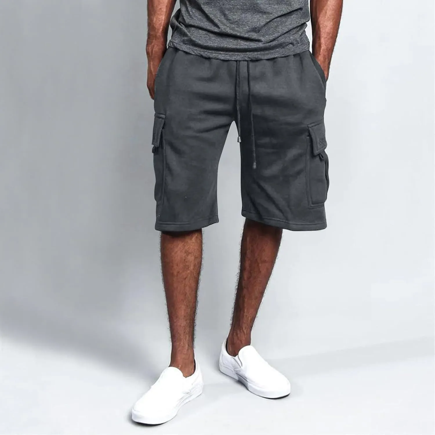 Mens Cargo Shorts Baggy Activewear Stretch Fashion Jogging Comfy with Pockets Biking Wide Leg Drawstring Shorts