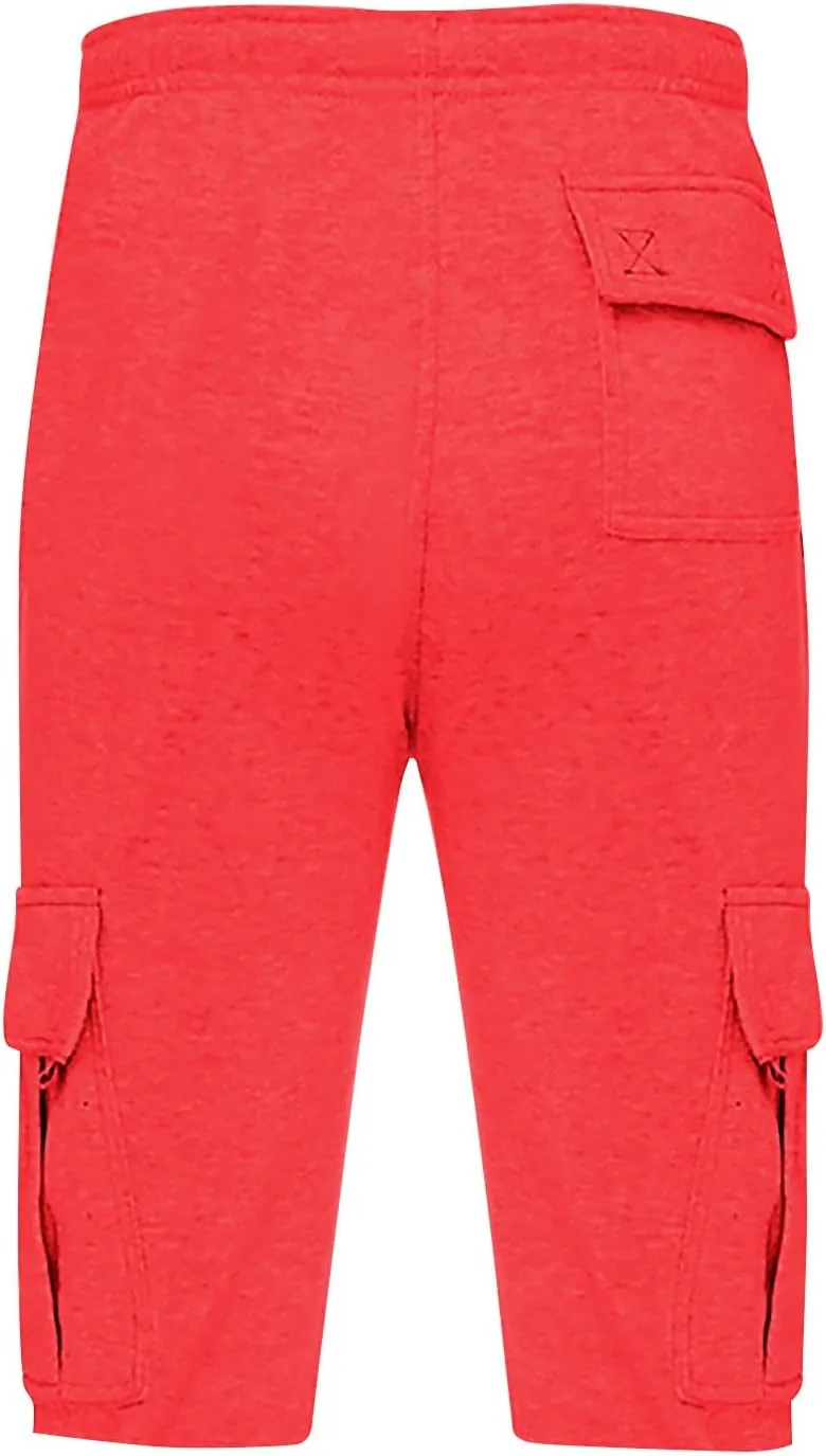 Mens Cargo Shorts Baggy Activewear Stretch Fashion Jogging Comfy with Pockets Biking Wide Leg Drawstring Shorts