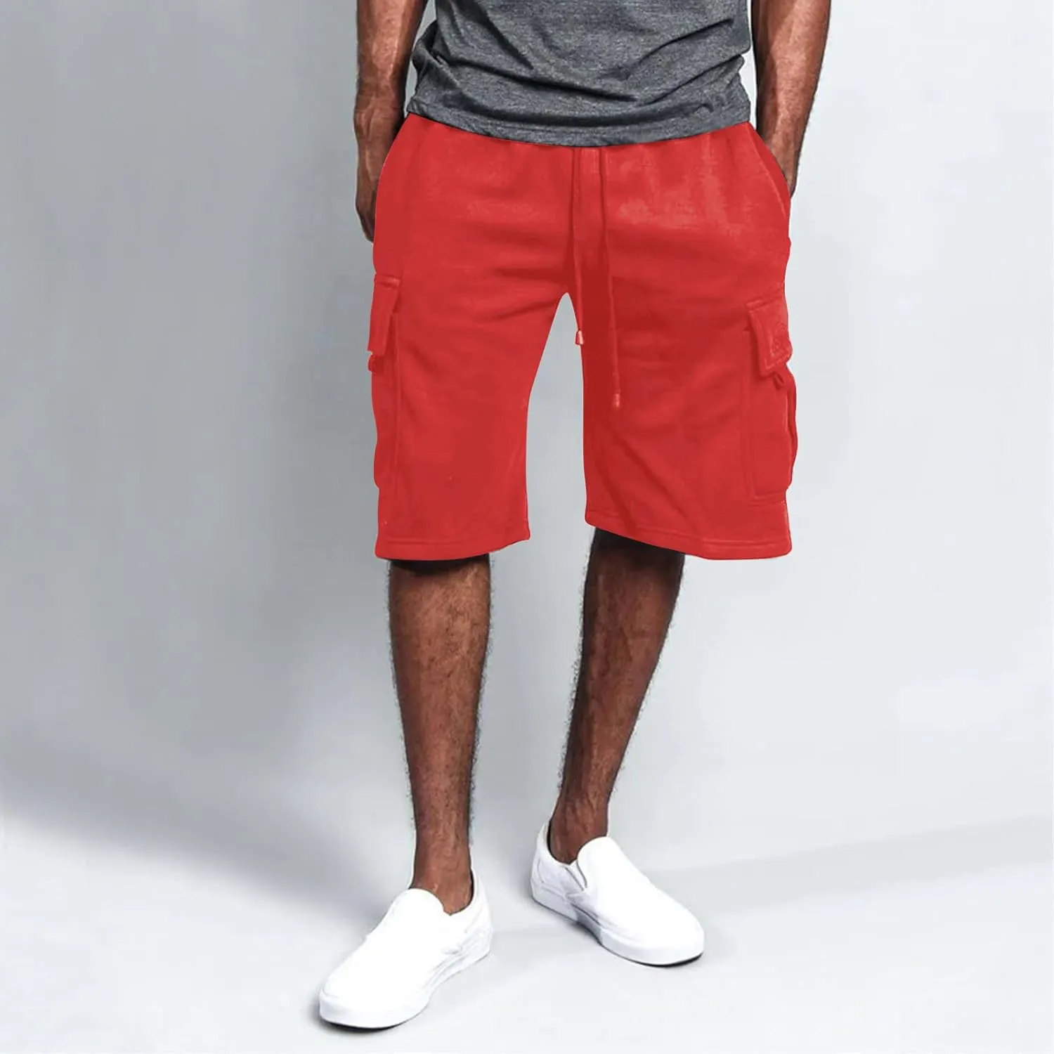 Mens Cargo Shorts Baggy Activewear Stretch Fashion Jogging Comfy with Pockets Biking Wide Leg Drawstring Shorts