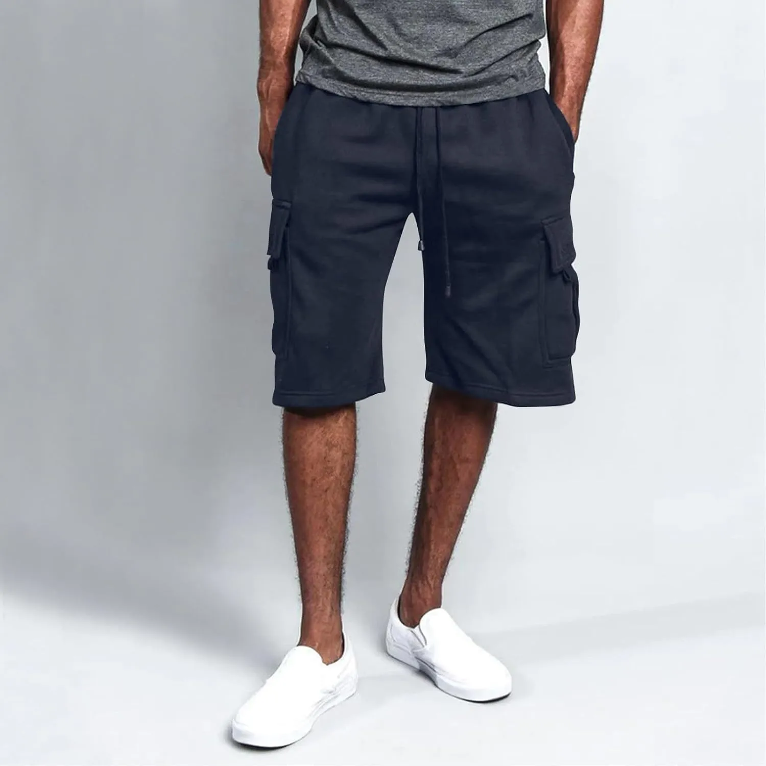 Mens Cargo Shorts Baggy Activewear Stretch Fashion Jogging Comfy with Pockets Biking Wide Leg Drawstring Shorts
