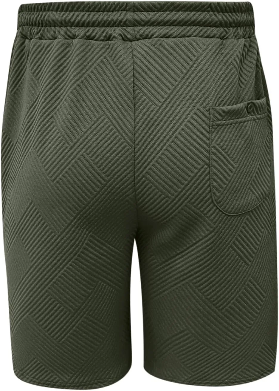 Mens Casual 7" Shorts Casual Elastic Waist Drawstring Pajama Bottoms Summer Sweat Shorts Texture with Pockets