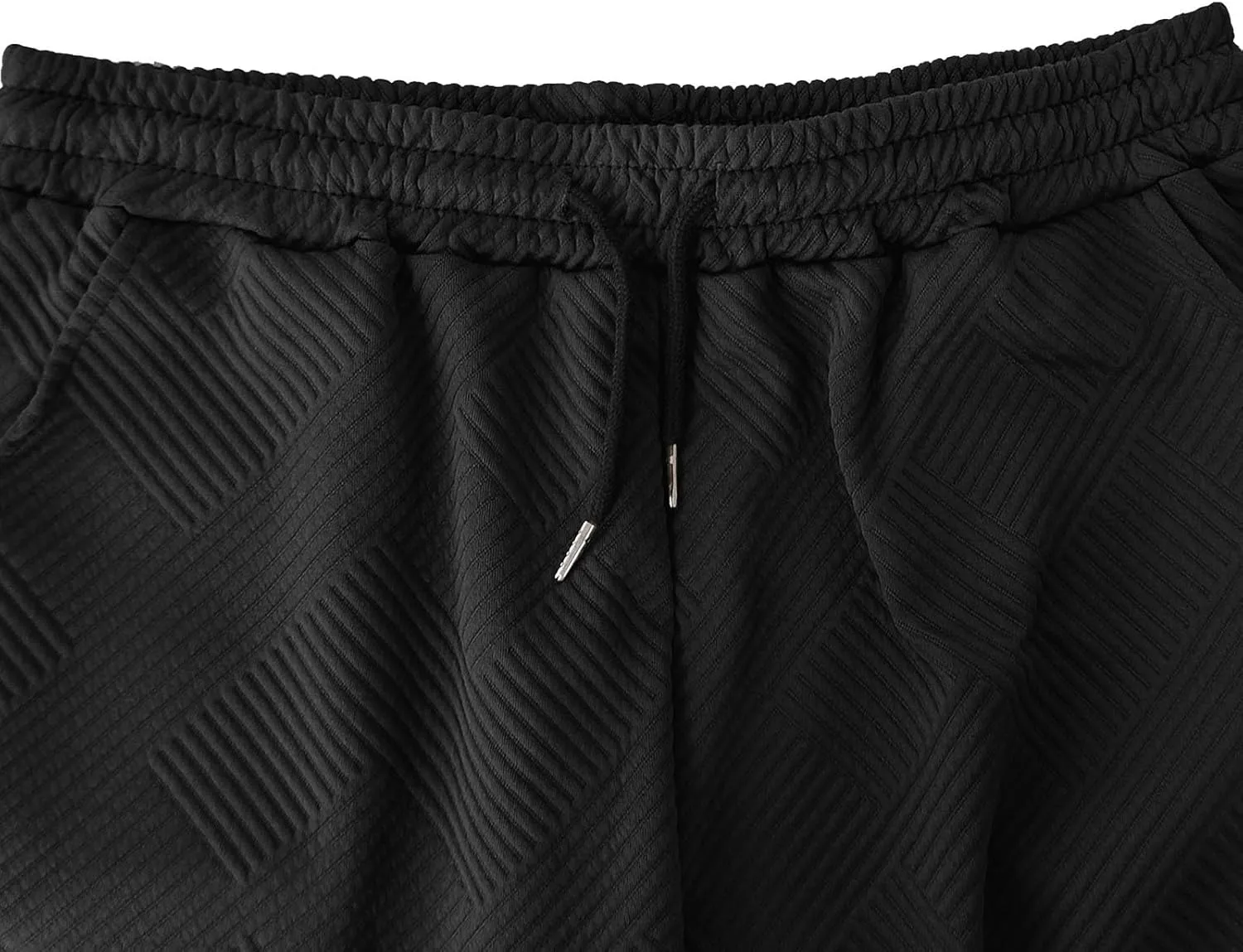 Mens Casual 7" Shorts Casual Elastic Waist Drawstring Pajama Bottoms Summer Sweat Shorts Texture with Pockets