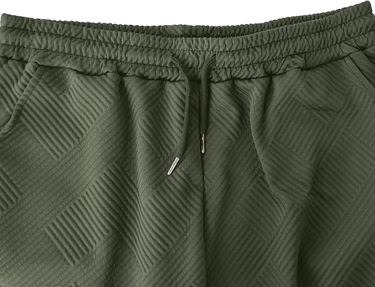 Mens Casual 7" Shorts Casual Elastic Waist Drawstring Pajama Bottoms Summer Sweat Shorts Texture with Pockets