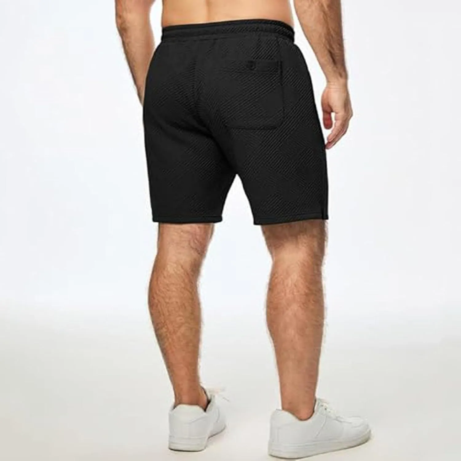 Mens Casual 7" Shorts Casual Elastic Waist Drawstring Pajama Bottoms Summer Sweat Shorts Texture with Pockets