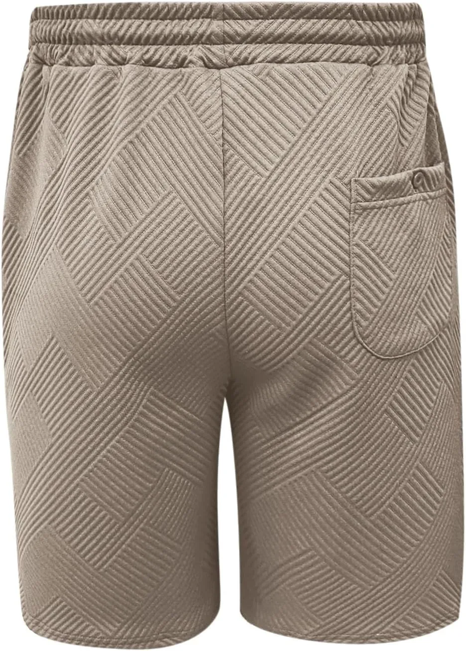 Mens Casual 7" Shorts Casual Elastic Waist Drawstring Pajama Bottoms Summer Sweat Shorts Texture with Pockets