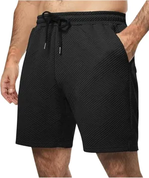 Mens Casual 7" Shorts Casual Elastic Waist Drawstring Pajama Bottoms Summer Sweat Shorts Texture with Pockets
