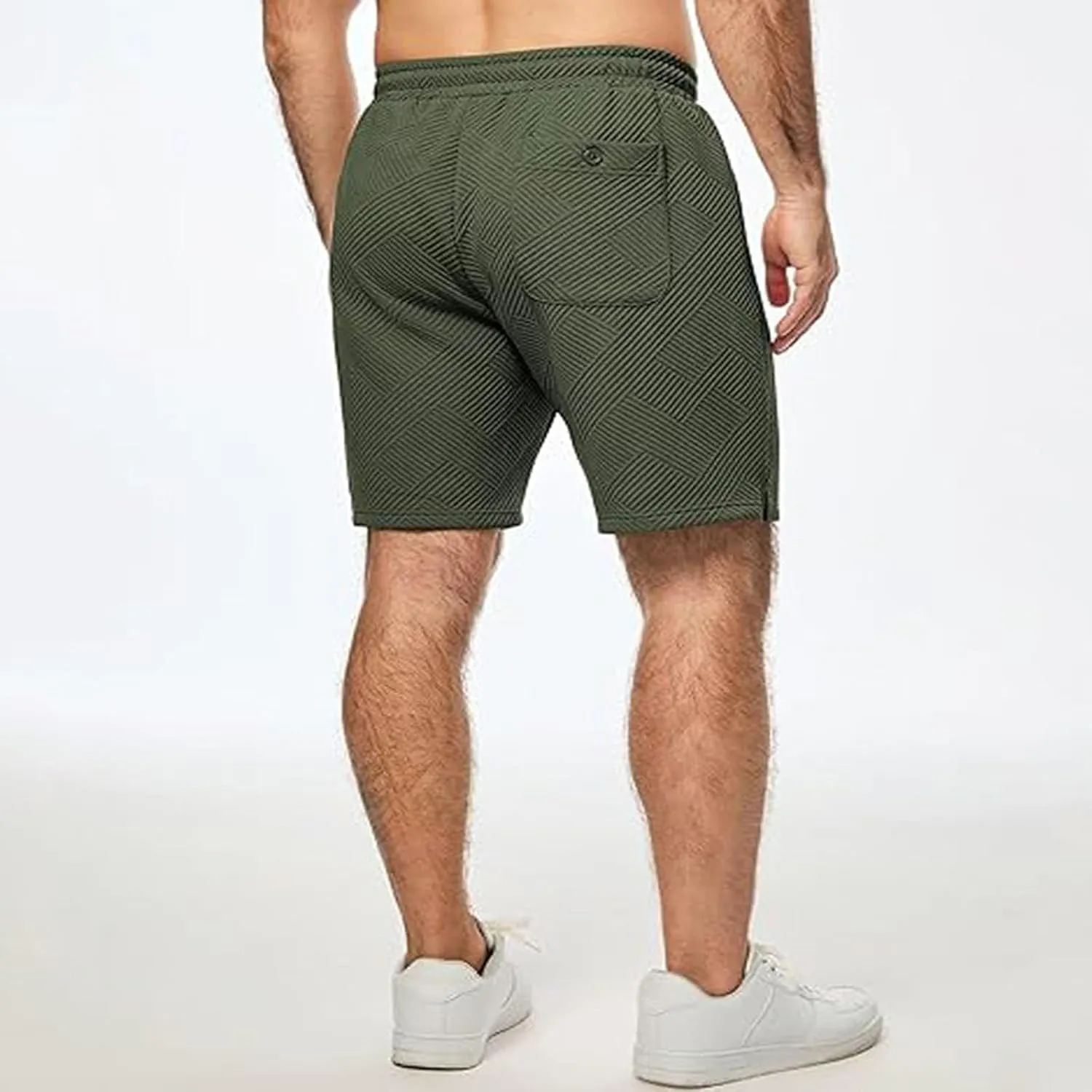 Mens Casual 7" Shorts Casual Elastic Waist Drawstring Pajama Bottoms Summer Sweat Shorts Texture with Pockets