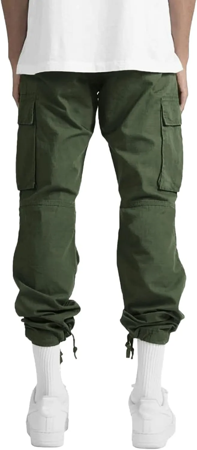 Mens Casual Cargo Pants Loose Fit Straight Leg Trendy Streetwear Hippie Pants Outdoor Activewear Drawstring Joggers