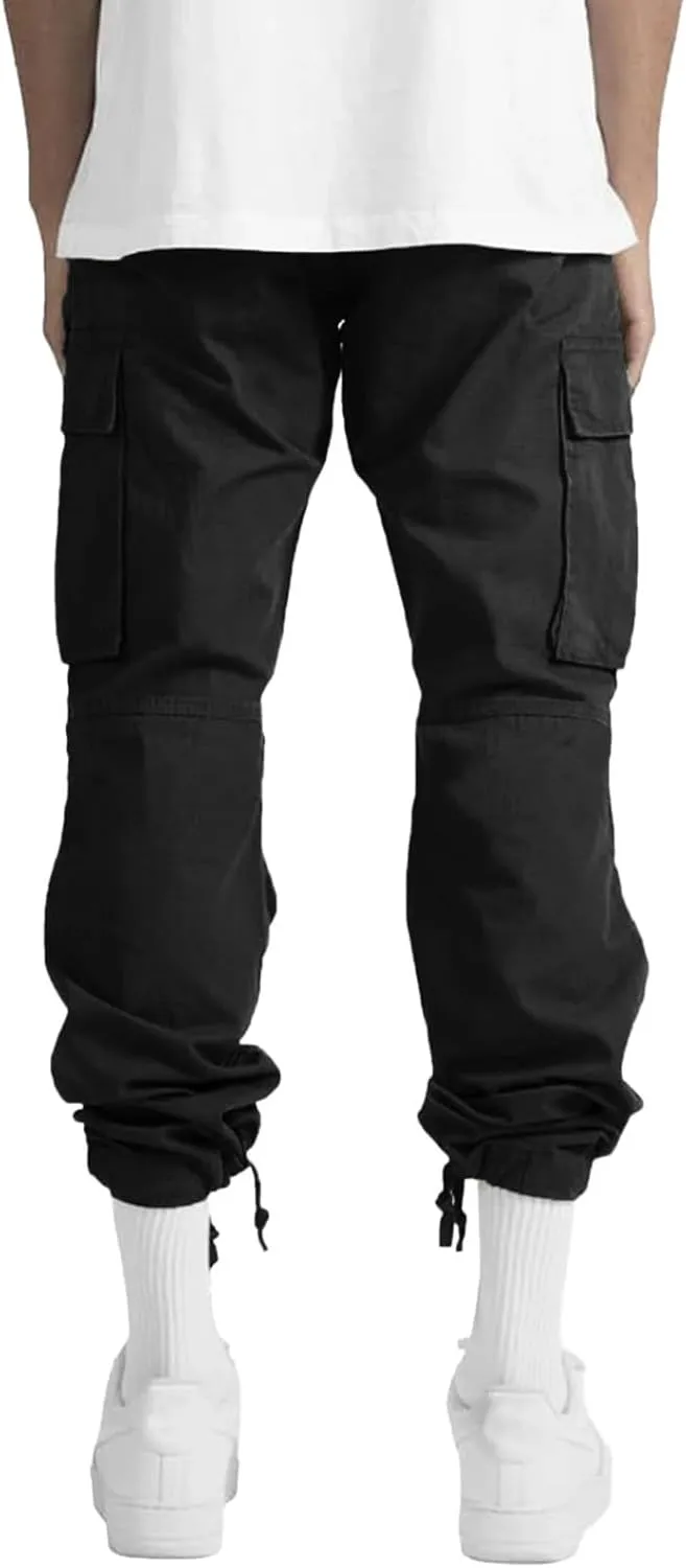 Mens Casual Cargo Pants Loose Fit Straight Leg Trendy Streetwear Hippie Pants Outdoor Activewear Drawstring Joggers