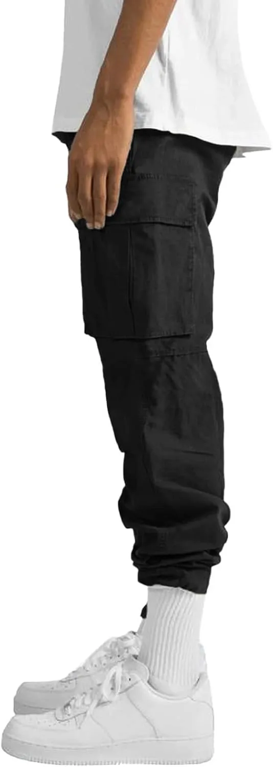 Mens Casual Cargo Pants Loose Fit Straight Leg Trendy Streetwear Hippie Pants Outdoor Activewear Drawstring Joggers