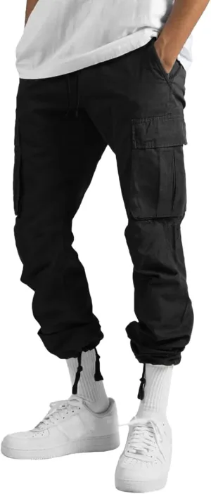 Mens Casual Cargo Pants Loose Fit Straight Leg Trendy Streetwear Hippie Pants Outdoor Activewear Drawstring Joggers