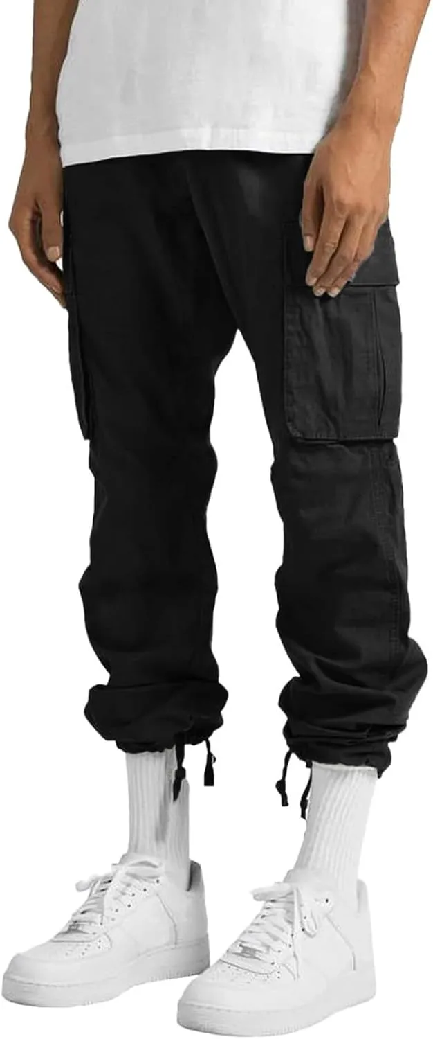 Mens Casual Cargo Pants Loose Fit Straight Leg Trendy Streetwear Hippie Pants Outdoor Activewear Drawstring Joggers