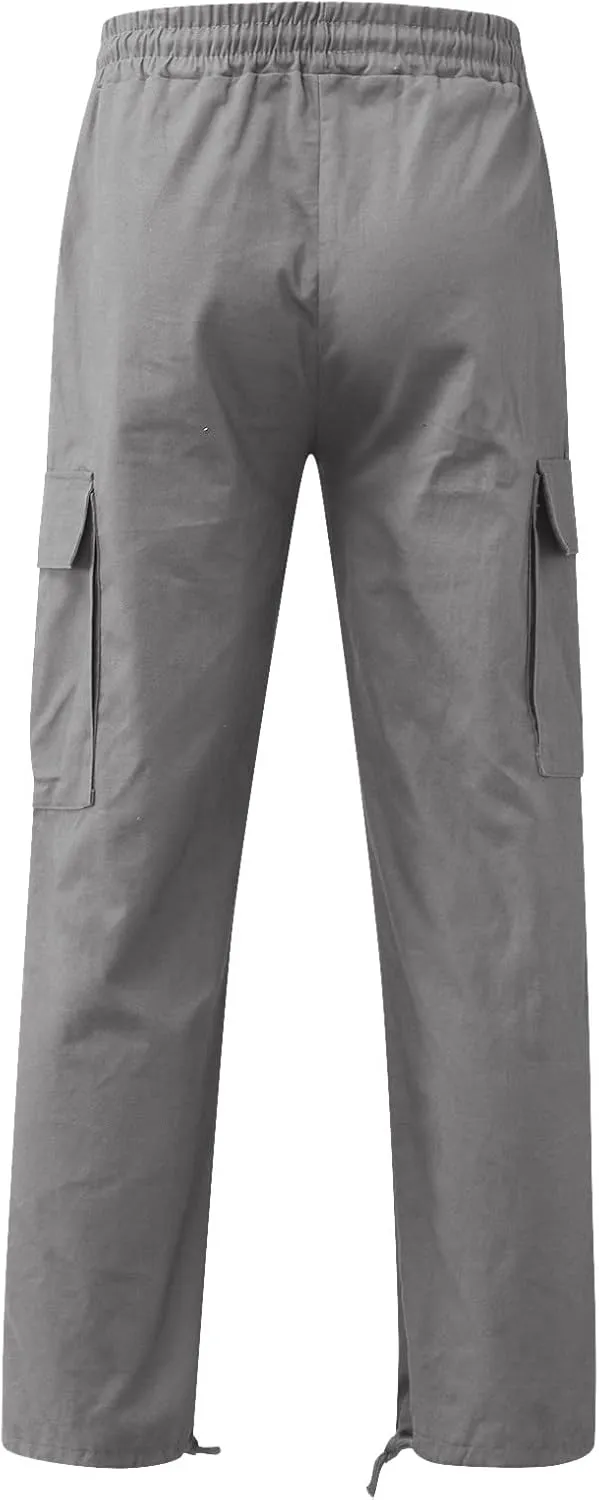 Mens Casual Cargo Pants Loose Fit Straight Leg Trendy Streetwear Hippie Pants Outdoor Activewear Drawstring Joggers