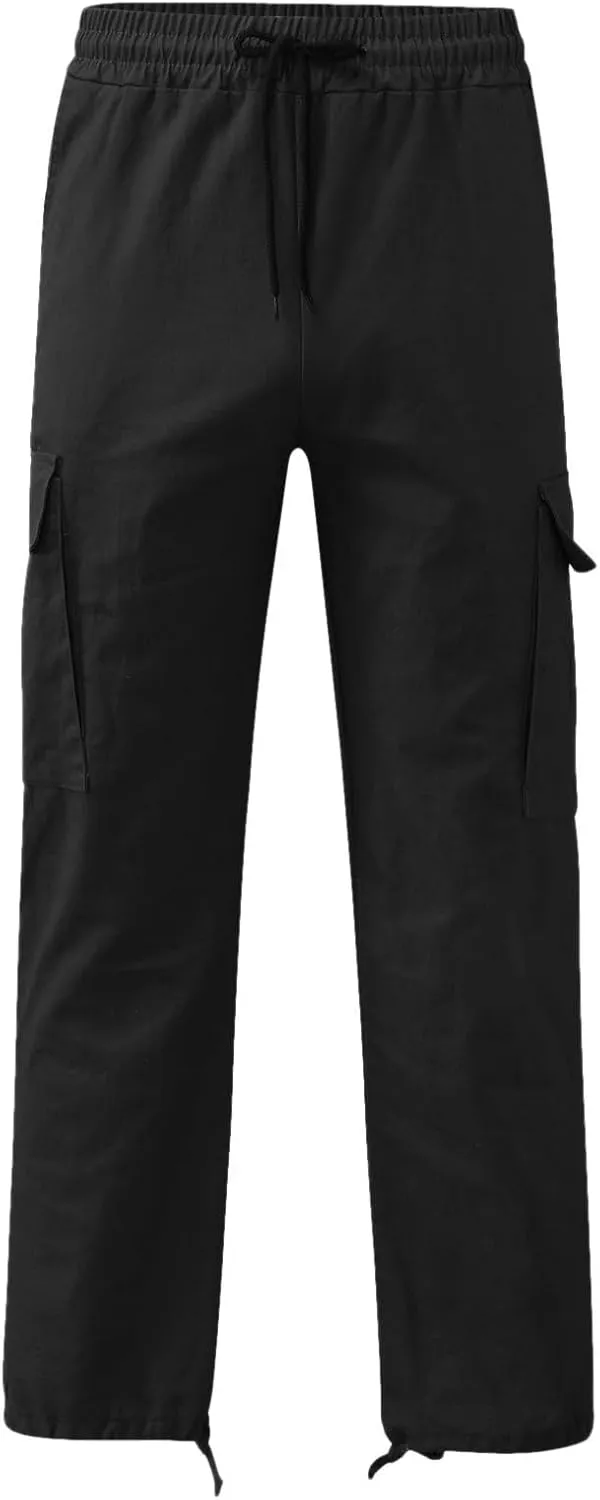 Mens Casual Cargo Pants Loose Fit Straight Leg Trendy Streetwear Hippie Pants Outdoor Activewear Drawstring Joggers