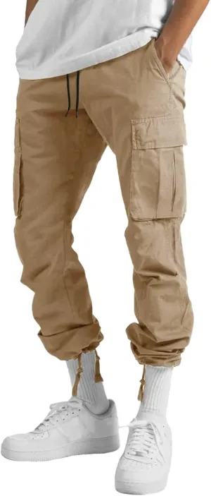 Mens Casual Cargo Pants Loose Fit Straight Leg Trendy Streetwear Hippie Pants Outdoor Activewear Drawstring Joggers