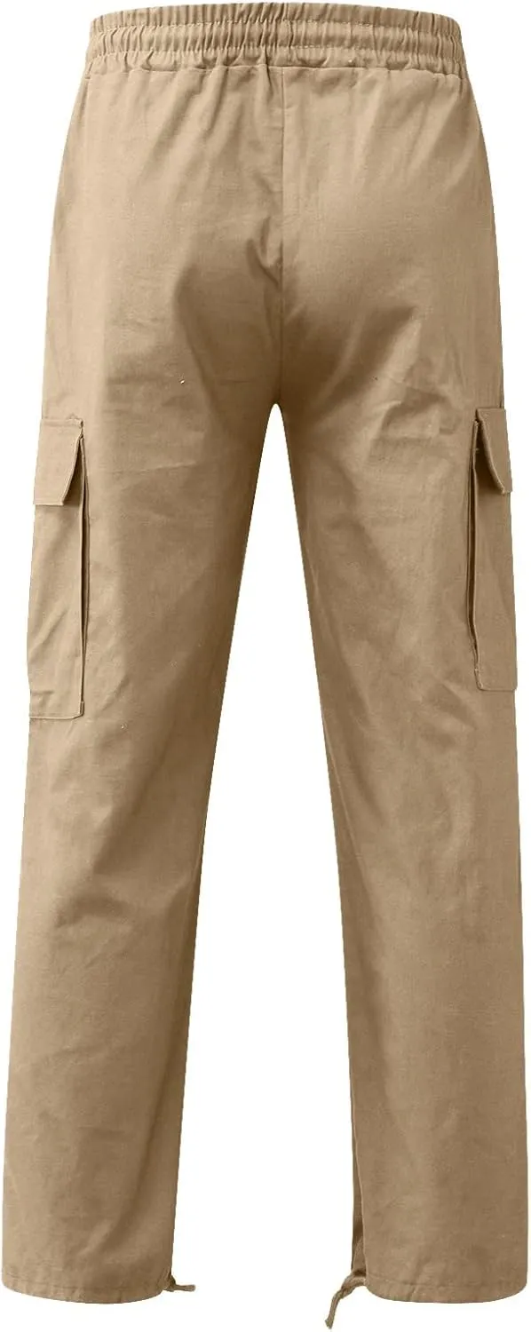 Mens Casual Cargo Pants Loose Fit Straight Leg Trendy Streetwear Hippie Pants Outdoor Activewear Drawstring Joggers