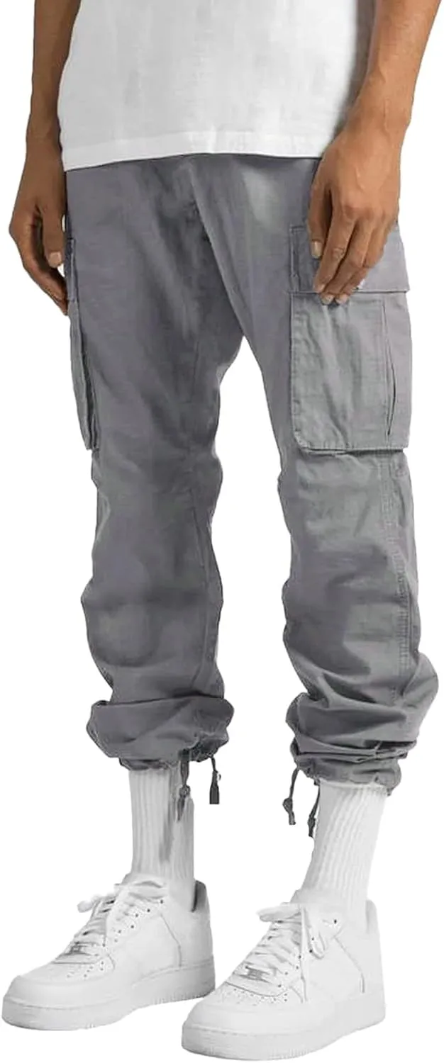 Mens Casual Cargo Pants Loose Fit Straight Leg Trendy Streetwear Hippie Pants Outdoor Activewear Drawstring Joggers