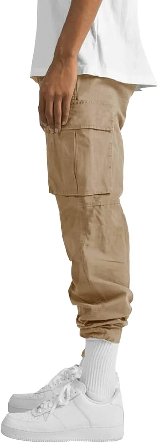 Mens Casual Cargo Pants Loose Fit Straight Leg Trendy Streetwear Hippie Pants Outdoor Activewear Drawstring Joggers