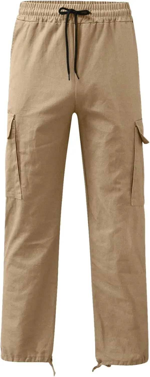 Mens Casual Cargo Pants Loose Fit Straight Leg Trendy Streetwear Hippie Pants Outdoor Activewear Drawstring Joggers