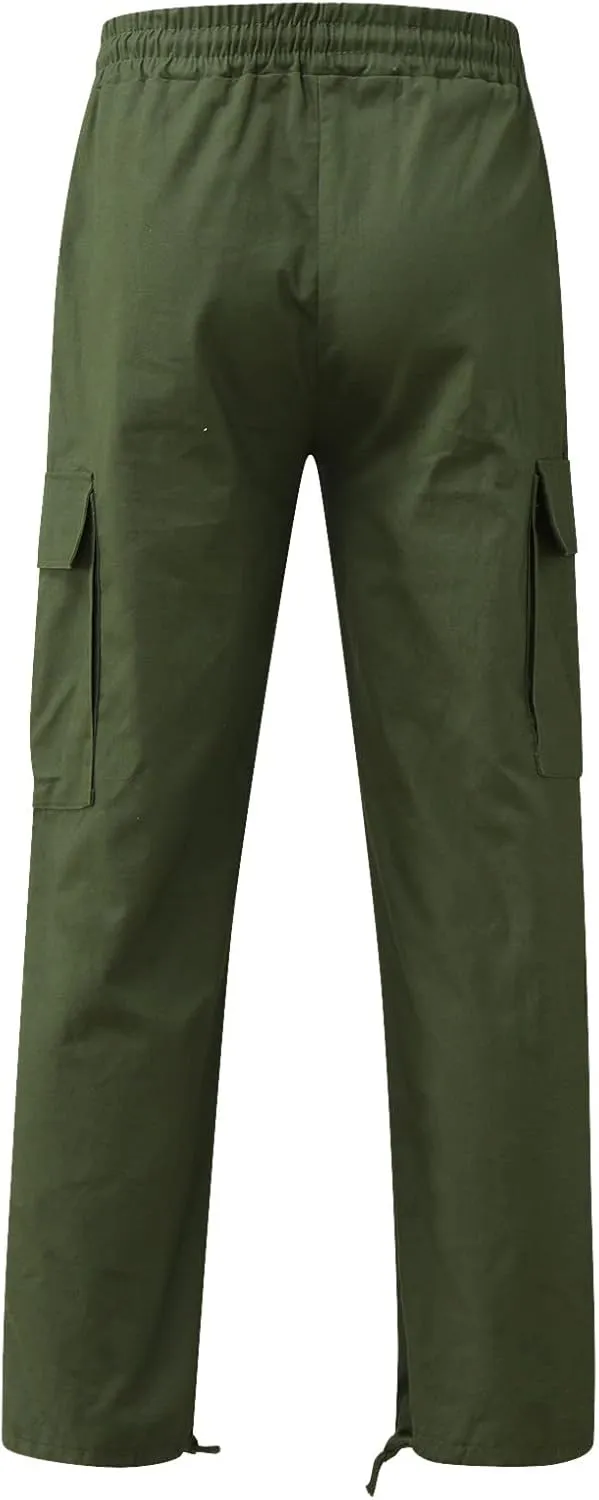 Mens Casual Cargo Pants Loose Fit Straight Leg Trendy Streetwear Hippie Pants Outdoor Activewear Drawstring Joggers