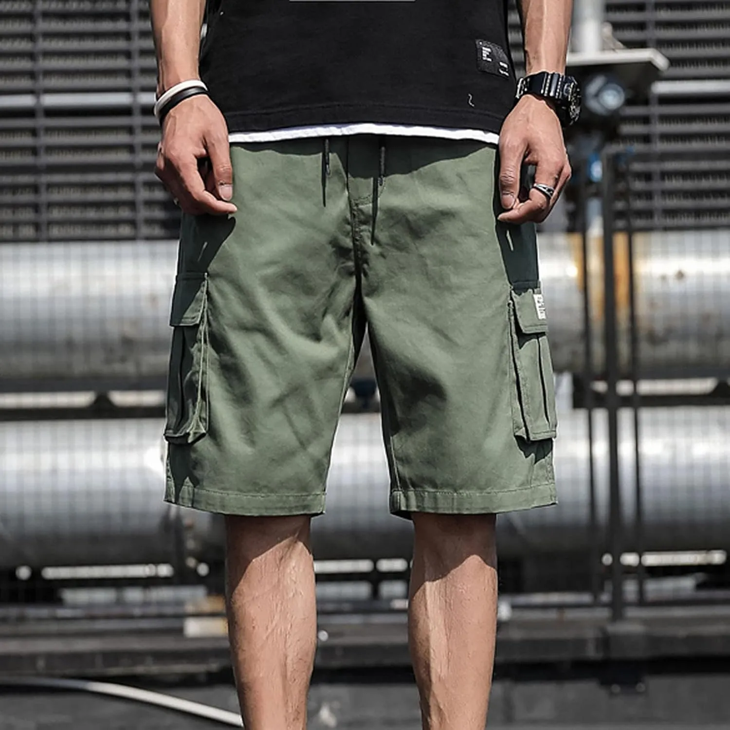 Men's Casual Cargo Shorts Summer Outdoor Drawstring Elastic Waist Workout Gym Athletic Activewear with Multi Pockets