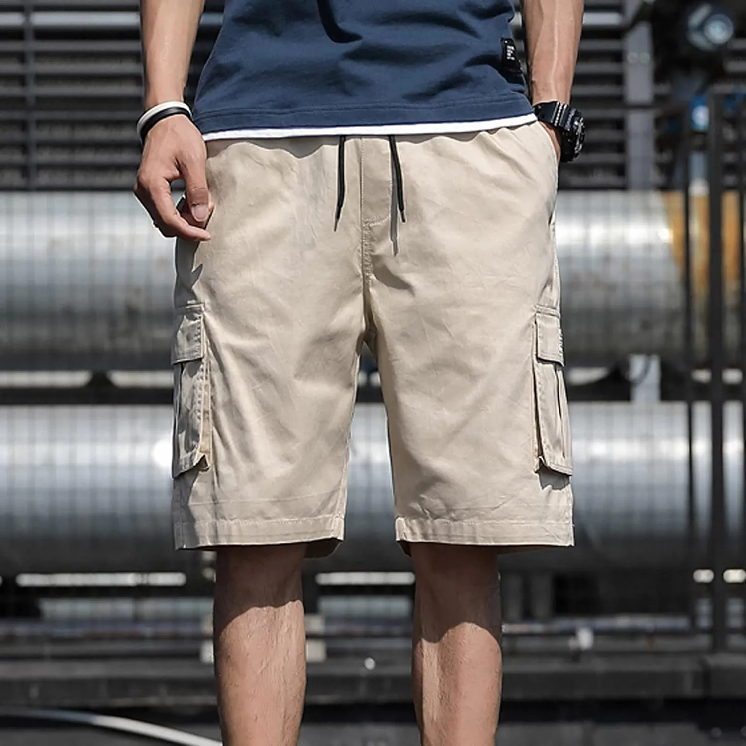 Men's Casual Cargo Shorts Summer Outdoor Drawstring Elastic Waist Workout Gym Athletic Activewear with Multi Pockets