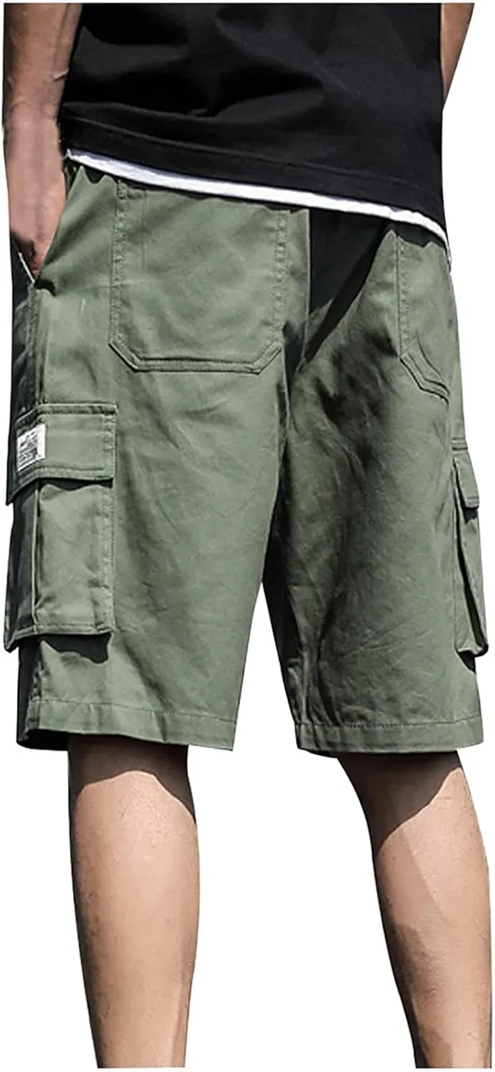 Men's Casual Cargo Shorts Summer Outdoor Drawstring Elastic Waist Workout Gym Athletic Activewear with Multi Pockets