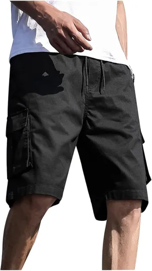 Men's Casual Cargo Shorts Summer Outdoor Drawstring Elastic Waist Workout Gym Athletic Activewear with Multi Pockets