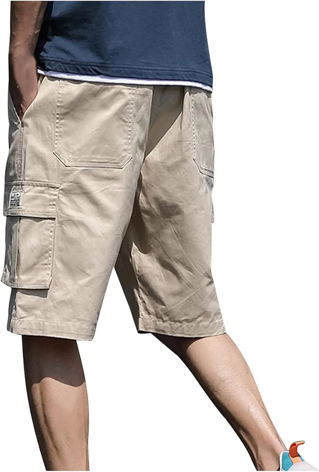 Men's Casual Cargo Shorts Summer Outdoor Drawstring Elastic Waist Workout Gym Athletic Activewear with Multi Pockets