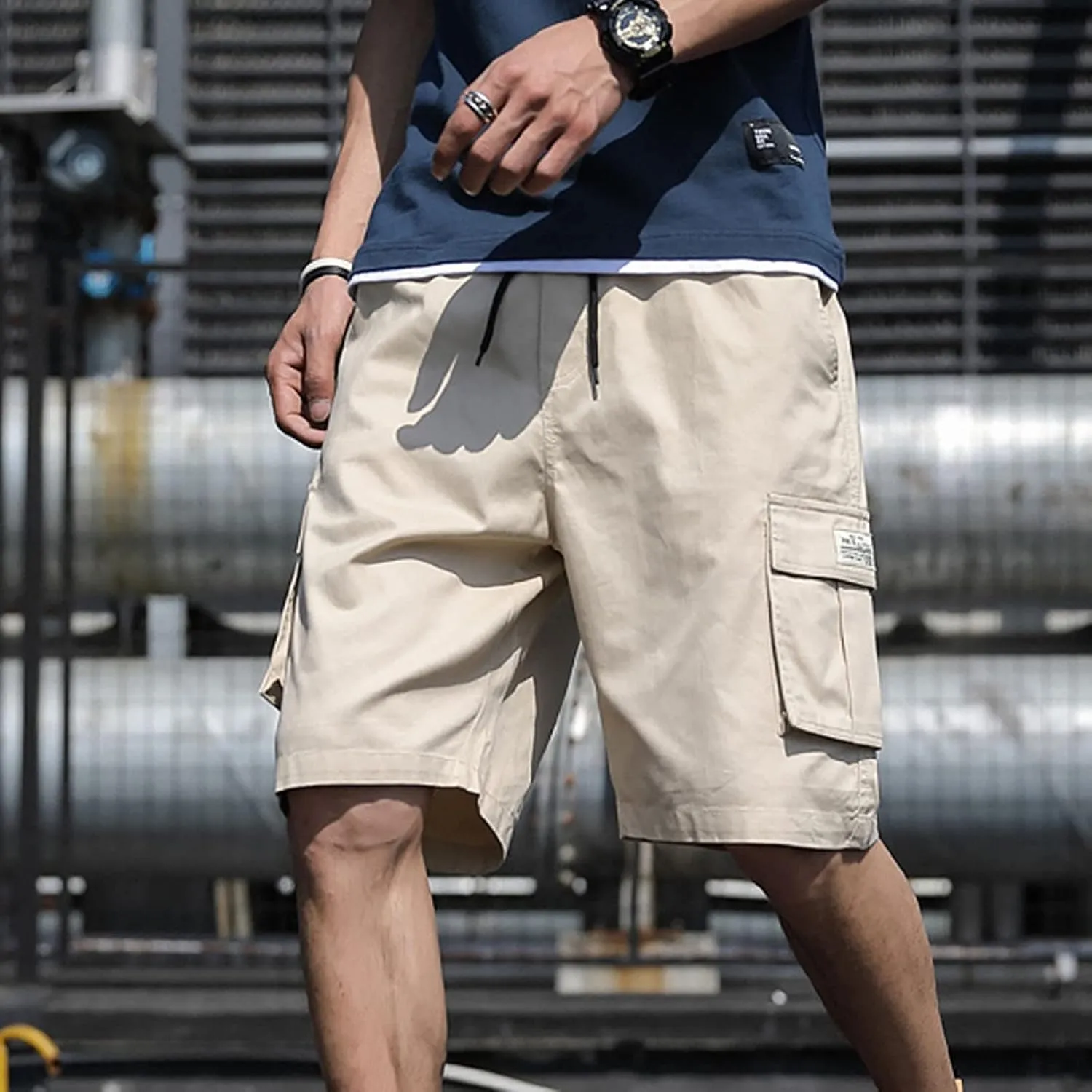 Men's Casual Cargo Shorts Summer Outdoor Drawstring Elastic Waist Workout Gym Athletic Activewear with Multi Pockets