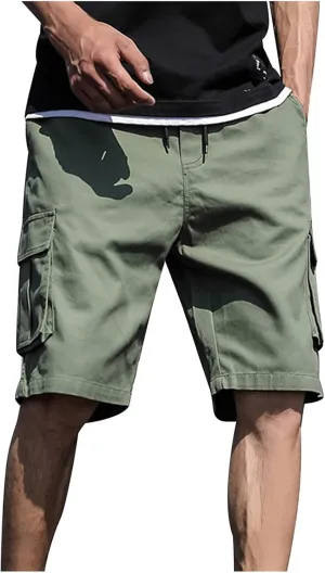 Men's Casual Cargo Shorts Summer Outdoor Drawstring Elastic Waist Workout Gym Athletic Activewear with Multi Pockets