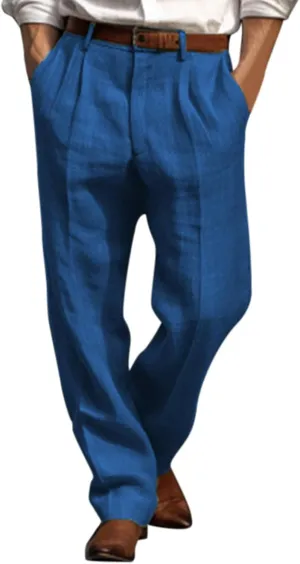 Men's Casual Fashion Pants Lightweight Linen Pants Drawstring Elastic Waist Bagger Trousers Outdoor Streetwear