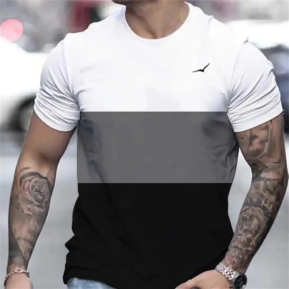 Men's Casual Striped Summer T Shirt-Oversized Short Sleeve Top