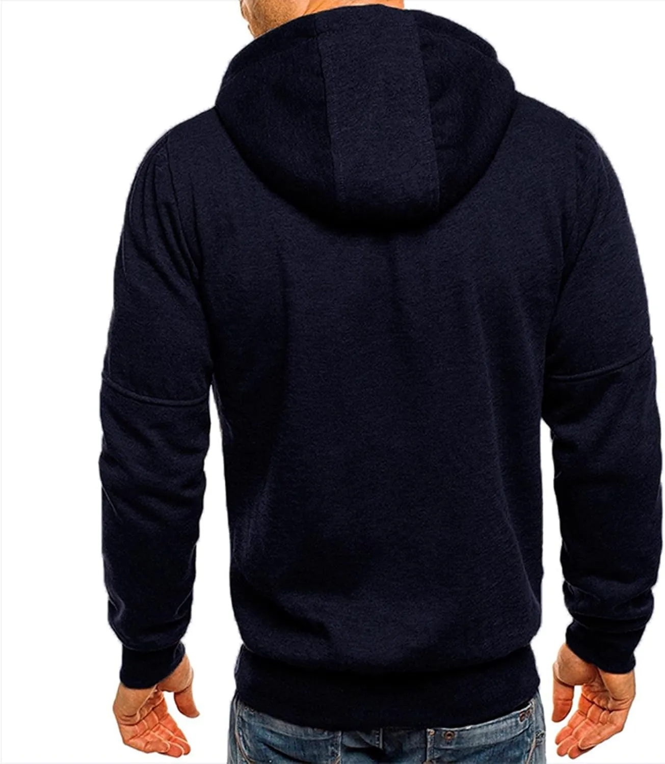 Mens Casual Zipper Hoodies Patchwork Jacket Fall Full Zip Sweatshirts Loose Zip-Front Drawstring Hooded Sweatshirt